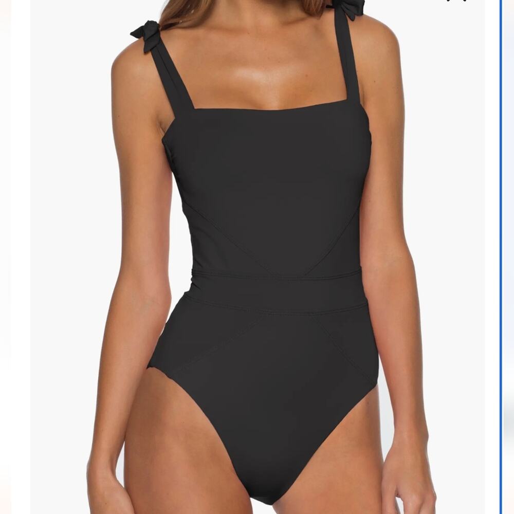 Becca Color Code Shoulder Tie One Piece Swimsuit, Black, Women's Small